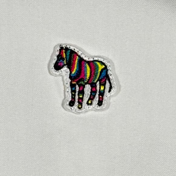 WHITE PS PAUL SMITH WHITE OXFORD SHIRT WITH RAINBOW ZEBRA MEDIUM - Picture 3 of 4